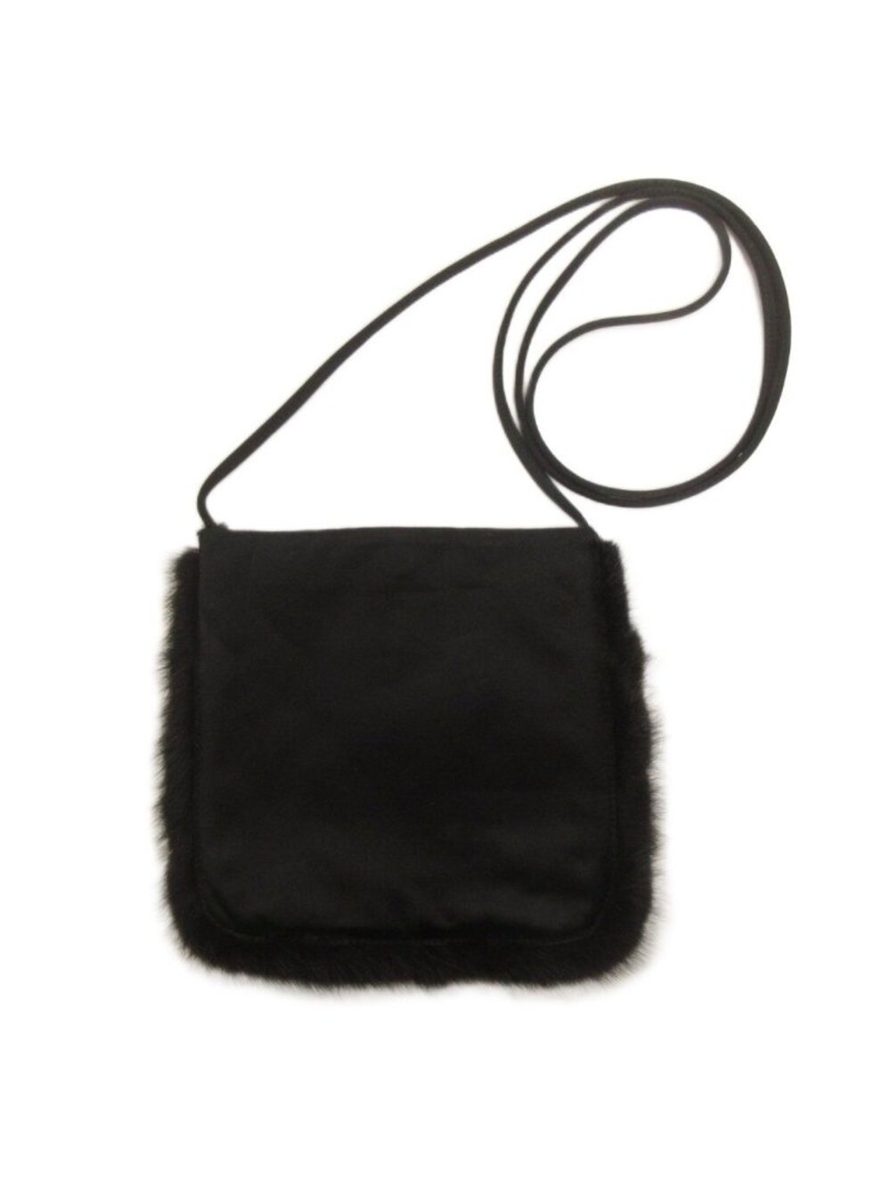 Prada Shoulder Bag Fur Crossbody Satin Black